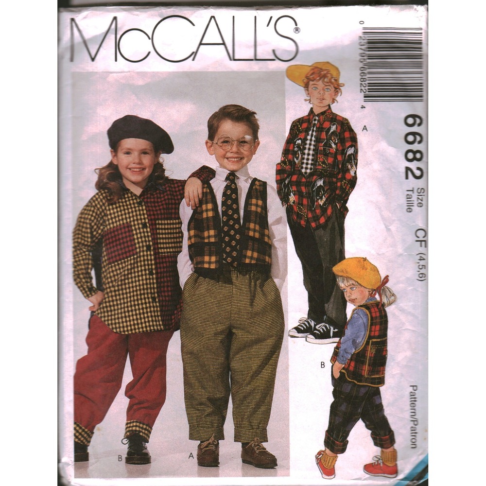 Vintage McCall's 6682 Childrens Vest Shirt Pants Tie Sewing Pattern Size 4